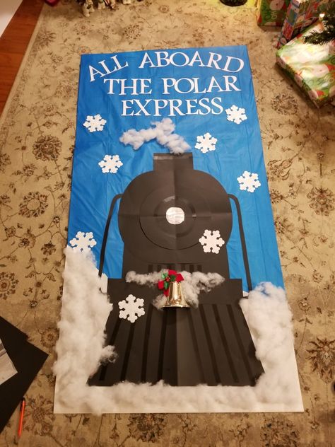 Polar Express Train Door, Holiday Classroom Door Decorations December, Polar Express Classroom Door Ideas, The Polar Express Door Decoration, Polar Express Door Ideas, Polar Express Theme Classroom, Polar Express Door Decorating Contest, Polar Express Door Decorations Classroom, Door Christmas Decorations Classroom