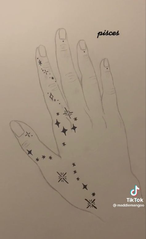 Star Hand Doodles, Small Tattoo Ideas Stars, Small Star Hand Tattoos, Cute Hand Doodles, Zodiac Hand Tattoos, Cute Things To Draw On Your Hand, Doodles On Arm, Hand Doodle Ideas, Constellation Hand Tattoo