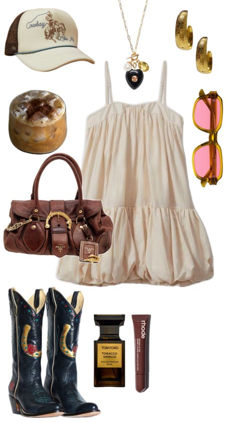 Cowboy inspired outfits for coffee dates, mini dress, espresso, cappuccino, cowboy boots,cap, summer, nyc, rhode , tom Ford Coffee Date Outfit, Cowboy Boots Outfit, Coffee Date Outfits, Pink Glasses, The Mad Hatter, Looks Country, Nashville Outfits, Vintage Hats, Cowgirl Outfits