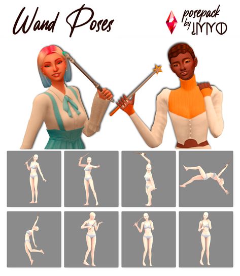 Wand Poses 8 magical wand poses for your sims! - You NEED:  Acc Wands - You (don’t really) NEED: teleport any sim - But you NEED: pose player * if you’re in a public uneditable lot you just have to... Sims 4 Wand Cc, Sims 4 Magic Poses, Magic Wand Pose, Wand Poses, Body Turnaround, Magic Poses, Sims Poses, Ts4 Poses, Magical Wand