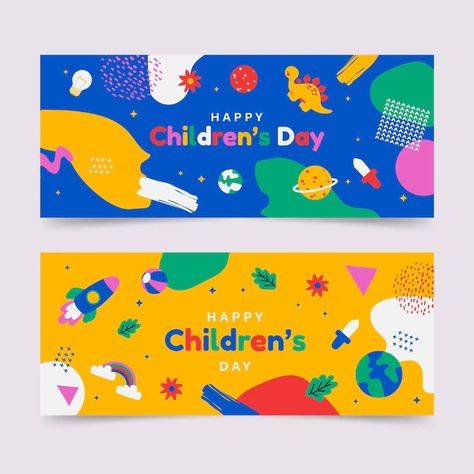 Free Vector | Hand drawn world children's day horizontal banners set Happy Childrens Day Poster, Wish List Template, World Children's Day, Poster Design Kids, Kids Branding Design, Children's Day Poster, Kids Graphic Design, Kids Banner, Kids Web