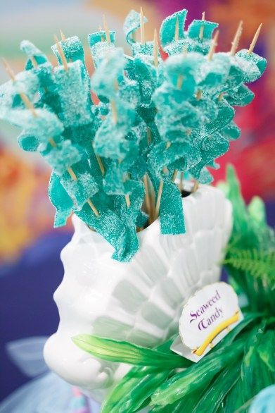 Seaweed gummy candy Diy Seaweed Snacks, Streamer Seaweed, Seaweed Candy, Mermaid Seaweed, Edward Tulane, Edible Seaweed, Dolphin Party, Mermaid Pirate Party, Ocean Baby Showers