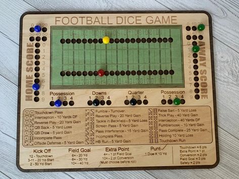 Football Dice Game Wooden Board Game Family Game Night Board - Etsy Game Night Board, Football Board Game, Wooden Board Game, Wooden Board Games, Game Lovers, Dice Games, Puzzle Board, Family Game, Adult Games