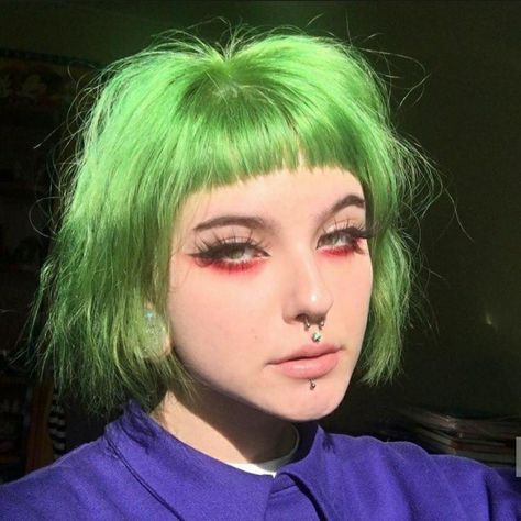 Appearance Aesthetic, Lime Chiffon, Dark Green Hair, Undercut Long Hair, Core Core, Punk Hair, Short Hair Color, Aesthetic People, Color Inspo