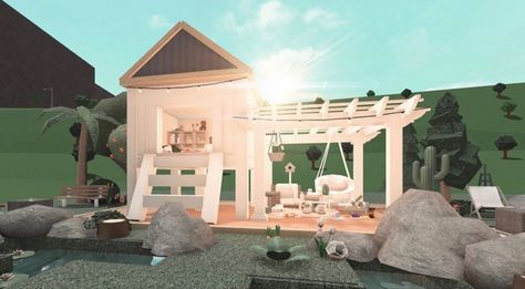 Bloxburg Tent House, Bloxburg Play House, Bloxburg Tree House Ideas, Tree House Bloxburg, Bloxburg Campsite, Cottage Core Backyard, Backyard Bloxburg, Bloxburg Greenhouse, Bloxburg Front Yard