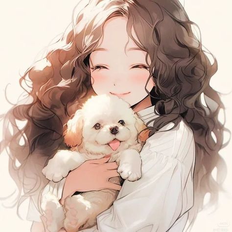 The glow of Heart ✨️ I wish I had such cutie friend 🤧 The second one is ai👀 #watercolors #painting #kawaii Dog With Girl, The Glow, I Wish I Had, Girly Art, Anime Artwork, 귀여운 동물, Cute Illustration, Cute Cartoon Wallpapers, 그림 그리기