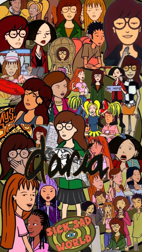 Daria Cartoon Collage Wallpaper, Daria Wallpaper, Daria Aesthetic Wallpaper, Daria Aesthetic, Daria Polaroid Poster, Daria Funny, Daria Background Characters, Daria Desktop Wallpaper, Daria Quotes