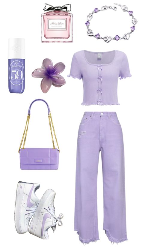 #purple #cute #outfit Purple Preppy Outfits, Light Purple Clothes, Purple Aesthetic Outfits, Cute Purple Outfits, Purple Aesthetic Outfit, Purple Outfit Aesthetic, Violet Outfits, Purple Outfit Ideas, Purple Clothes