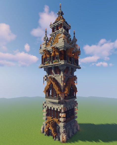 Minecraft Medieval Tower, Minecraft Medieval Castle, Minecraft Castle Designs, Minecraft Shops, Minecraft Building Guide, Minecraft Statues, Minecraft Wall, Minecraft Structures, Medieval Tower