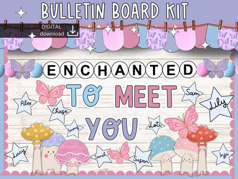 Back to school bulletin board | welcome back display | swiftie classroom | era decor | enchanted to meet you classroom decor | Swiftie Classroom, Back To School Bulletin Boards, School Bulletin Boards, New Classroom, Bulletin Board, Bulletin Boards, Classroom Decor, To Meet, Stationery Design