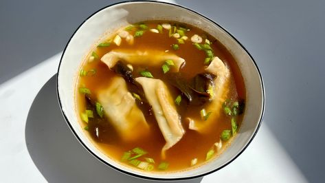 Miso Ginger Dumpling Soup Miso Soup With Dumplings, Soup With Dumplings, Wakame Seaweed, Dumpling Soup, Frozen Dumplings, Ginger Soup, Dumplings For Soup, The Soup, Miso Soup