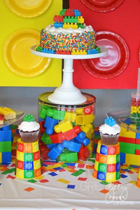 Legos, lego movie, lego friends Birthday Party Ideas | Photo 12 of 31 | Catch My Party Lego Friends Birthday Party, Lego Party Decorations, Cake Lego, Lego Friends Birthday, Block Birthday Party, Ninjago Birthday Party, Lego Themed Party, Lego Birthday Cake, Ninjago Birthday