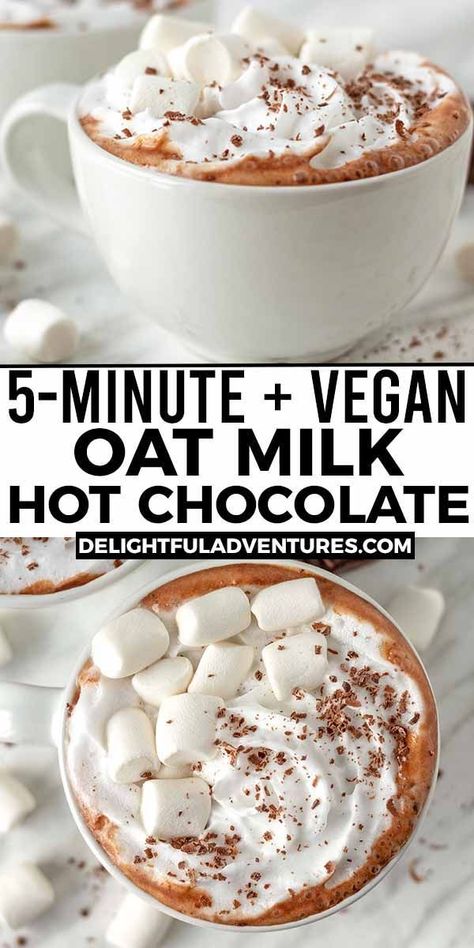 All you need to make this rich, creamy homemade oat milk hot chocolate is three ingredients and five minutes. This dairy-free oat milk hot cocoa will satisfy any chocolate craving, and it’s the perfect way to warm up on a cold day. Top it with vegan coconut whipped cream, vegan marshmallows, or chocolate to make it extra special. Details on how to make a big batch in your Crockpot/slow cooker are included. Vegan Hot Cocoa Mix Recipe, Vegan Hot Chocolate Crockpot, Non Dairy Hot Chocolate Recipes, Dairy Free Hot Chocolate Crockpot, Hot Cocoa With Almond Milk, Desserts Made With Honey, Dairy Free Hot Cocoa, Almond Milk Hot Chocolate, Oat Milk Hot Chocolate