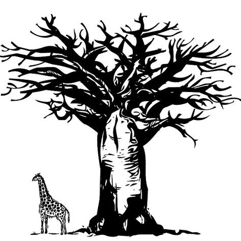 Baobab Tree Black And White, Boabab Tree Silhouette, Boabab Tree Tattoos, Baobab Tree Logo, Baobab Tree Tattoo, Bush Drawing, African Tree, Baobab Tree, Tree Templates