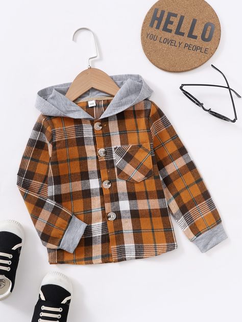 Toddler Boy Shirts, Baby Boy Tops, Cotton Plaid Shirt, Toddler Fall, Boys Plaid, Hooded Shirt, Toddler Boy Outfits, Plaid Print, Boys Clothing