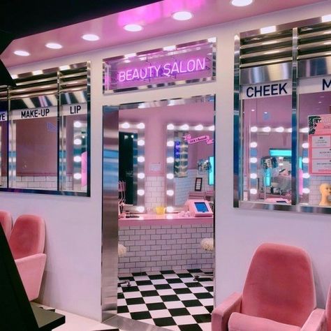 Pop pink tokyo beauty shop Esthetic Salon Design, Bedroom 80s, Nail Salon Interior, Hair Salon Interior, Beauty Salon Decor, Salon Interior Design, Vintage Bedroom, Aesthetic Rooms, Salon Design