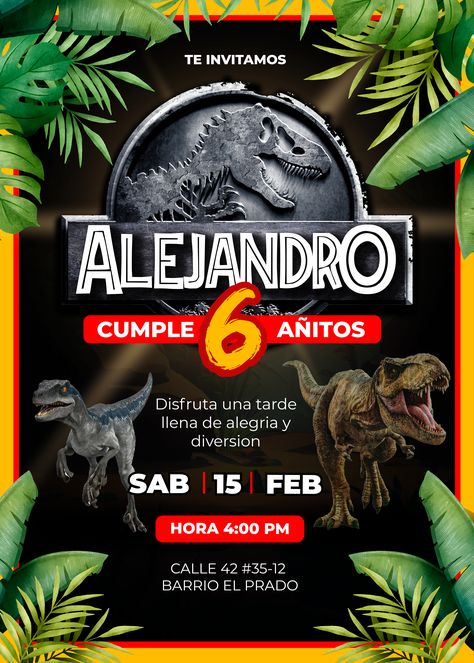 Link de descarga Invitacion de jurassic world: https://www.aprende-facil.es/como-hacer-invitacion-cumpleanos-de-jurassic-world-en-el-celular/ - Video explicado paso a paso: https://youtu.be/mcPypXef-wY Dinosaur Activities, Baby Dino, World Party, Fiesta Party, Dinosaur Party, Save The Date Invitations, Jurassic World, Jurassic Park, 5th Birthday