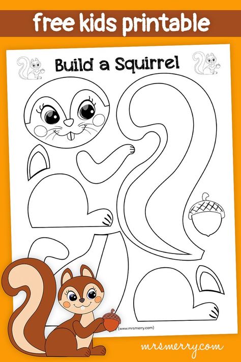 free printable make a squirrel craft Squrriel Craft, Squirrel And Acorn Crafts Preschool, Squirrel Pattern Printable, Squirrel Crafts For Preschoolers, Squirrel Worksheet, Squirrel Template Free Printable, Acorn Crafts Preschool, Squirrel Template, Squirrel Printable