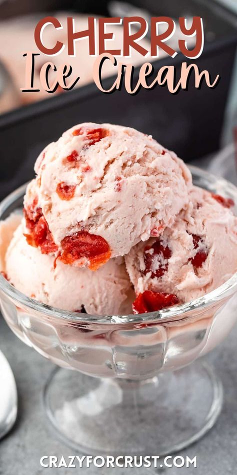 No Churn Cherry Ice Cream without a machine - this is an easy ice cream recipe with just 4 ingredients and it's perfect! Maraschino Cherry Ice Cream, Homemade Sherbet, Cherry Ice Cream Pie, No Churn Cherry Ice Cream, Homemade Cherry Ice Cream, Cherry Nice Cream, Ice Creame, Cherry Ice Cream Recipe, Cherry Chocolate Chunk Ice Cream