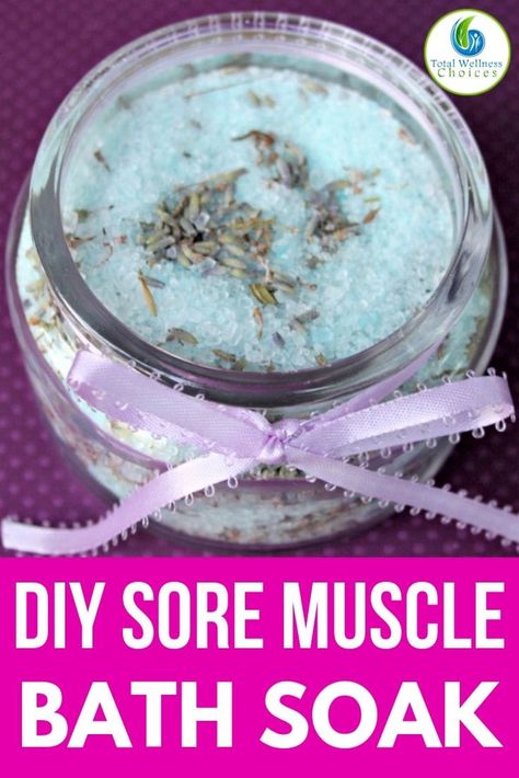 This DIY sore muscle bath soak with essential oils is an excellent natural remedy for sore muscle relief. #soremuscle #achymuscles #soremusclerelief #bathsoak #bathandbody #essentialoils Sore Muscles Bath Soak, Diy Bath Soak Recipes, Diy Bath Salts With Essential Oils, Bath Salts Diy Recipes, Body Butter Vs Lotion, Diy Bath Soak, Diy Bath Salt, Bath Soak Recipe, Sore Muscle Relief