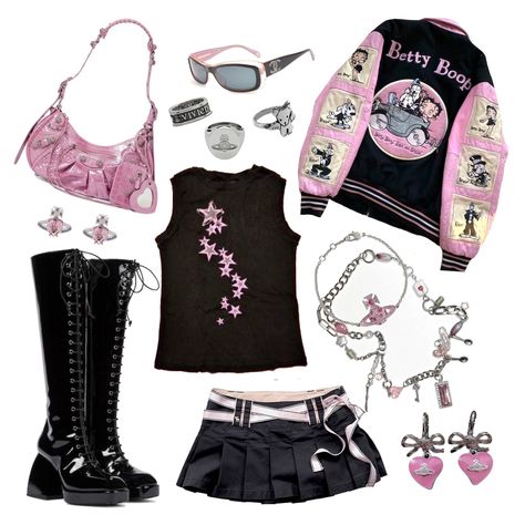 2000s Fashion Pink Outfits, Pink Punk Aesthetic Outfits, Edgy Pastel Outfits, Pink Gothic Outfits, Grunge Pink Outfit, 2000s Fashion Pink, Kida Disney, Women Portrait, Photo Cute