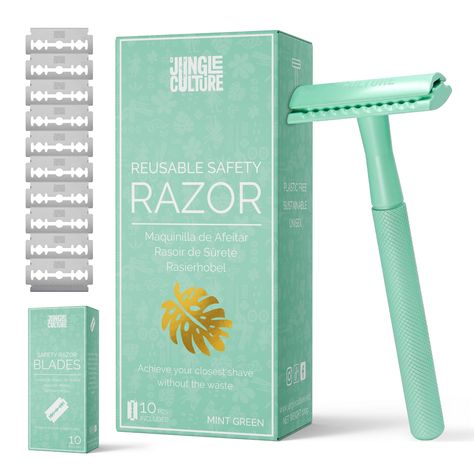 PRICES MAY VARY. 🌿 UNISEX SAFETY RAZOR: Embrace the ultimate shaving experience with Jungle Culture single blade razors for women & men, which includes a 3-month supply of double-edged blades. Crafted from premium materials, our eco-friendly and precisely balanced green metal razor guarantees a smooth, effortless shave every time. 🌿 MASTER EVERY CURVE: Expertly crafted for precision in every curve - from underarms to bikini areas, the Jungle Culture one blade razor conforms effortlessly to you One Blade Razor, Single Blade Razor, Razors For Women, Best Shave, Safety Razor, Shaving Soap, Sustainable Gifts, Aromatherapy Candles, Lip Care