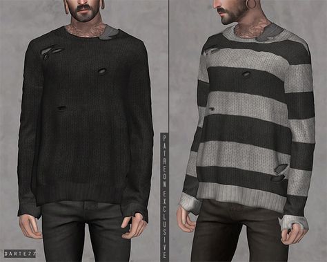 Sims 4 CC: Best Male Sweaters & Male Hoodies – FandomSpot Ripped Knit Sweater, Sims 4 Cc Goth, Sims 4 Cc Clothes, Sims 4 Men Clothing, Sims 4 Hair Male, Sims 4 Male Clothes, Male Sweaters, Sims Packs, Sims 4 Body Mods