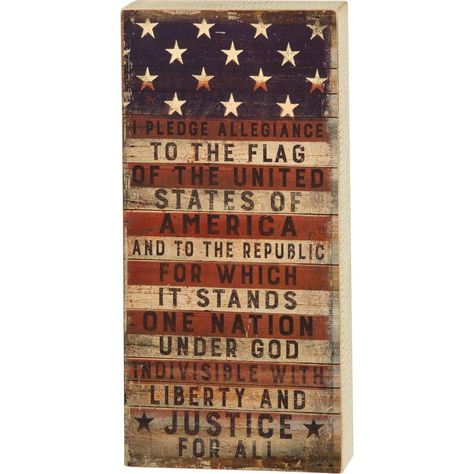 PRICES MAY VARY. Box sign measures 9x 18 Made of high Quality painted wood Specially designed to freely stand on a flat surface or hang on a wall Features Artwork by Dan dipole with primitive-style sanded edges Box signs offer great sentiments along with unique product designs Patriotic America, I Pledge Allegiance, Patriotic Wall, Liberty And Justice For All, Independance Day, American Farmhouse, Cricut Air, And Justice For All, Pledge Of Allegiance