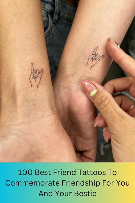 100 Best Friend Tattoos To Commemorate Friendship For You And Your Bestie Guy And Girl Best Friend Tattoos, Group Tattoos Friendship, Friend Group Tattoos, Best Friend Symbols, Best Friend Symbol Tattoo, Friend Tattoos Matching, Friend Tats, Best Friend Tattoo Ideas, Friend Tattoo Ideas