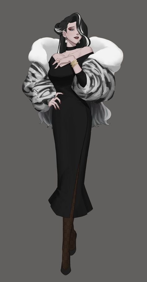 Rich Woman Character Design, Sins Character Design, Pose Reference Villain, Villain Outfits Design, Suit Character Design, Demon Outfit, Dnd Clothes, How To Draw Fur, Identity Art