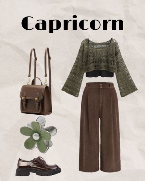 Inspo Capricorn outfit ♑️ Capricorn Clothes Style, Capricorn Wardrobe, Capricorn In Venus Style, Capricorn Rising Outfits, Capricorn Venus Style Outfits, Venus Capricorn Style, Capricorn Rising Style, Capricorn Venus Aesthetic Outfit, Capricorn Venus Outfits