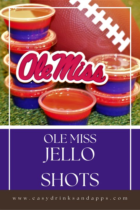 Are you ready for the start of the NCAA College Football season? I am! How would you like to be the hit of the next tailgate party? These Jello Shots are what every TRUE Ole Miss Rebels fan needs to try! Make them in team colors and choose from 9 different fall flavors! You’ll ROCK! Ole Miss Tailgate Food, Ole Miss Tailgating Decorations, Ole Miss Graduation Party, Ole Miss Tailgating, College Football Tailgate, Tailgate Decorations, Miss Cake, Bed Party, Ole Miss Football