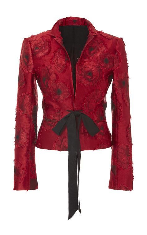 Oscar de la Renta Notch Collar Tie Front Jacket Red Pencil Dress, Bridal Capes, Jacquard Blazer, Red Blazer Jacket, Red Sheath Dress, Plus Size Suits, Jacquard Jacket, Red Blazer, Party Dress Short