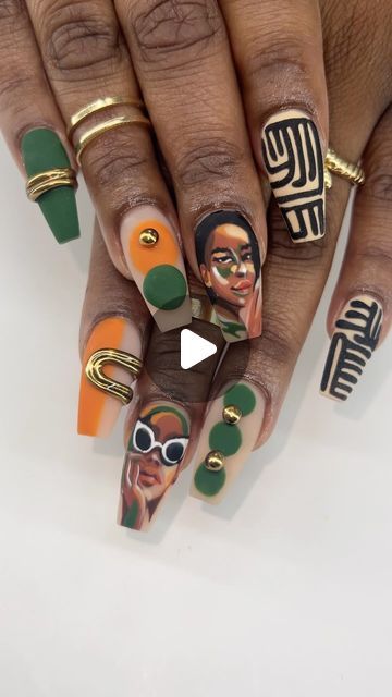 Face On Nails Art Designs, Faces On Nails, Avant Garde Nails, Abstract Art Nails, Graphic Nail Art, Alabama Nails, Artistic Nails, Bday Nails, 3d Nail Designs