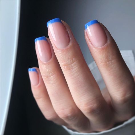 Blue French Manicure, Nail Dipping Powder Colors, Color For Nails, Manicure Gel, Stylish Nails Designs, Happy Nails, Blue French, Nails Only, Short Acrylic Nails Designs