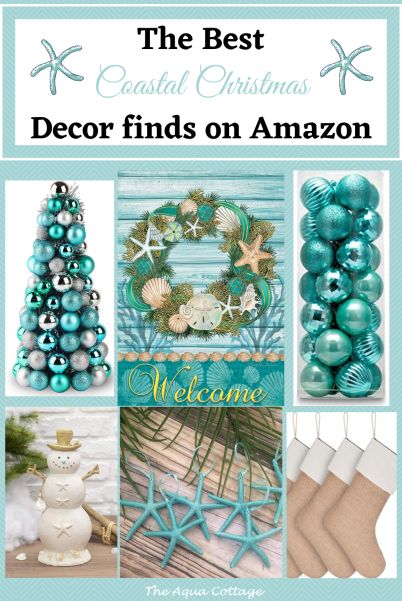 Beachy Christmas Decor, Nautical Christmas Ornaments, Beach Christmas Trees, Aqua Christmas, Beach Christmas Decorations, Beach Christmas Ornaments, Coastal Christmas Tree, Coastal Christmas Decor, Coastal Holiday