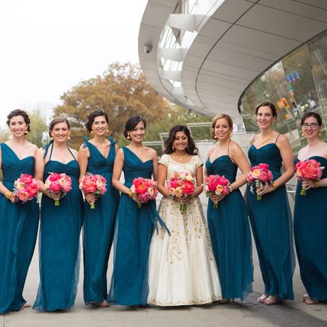 Blue Wedding Bridesmaid, Bridesmaid Looks, Peacock Bridesmaid Dresses, Wedding App, Bright Bouquet, Teal Bridesmaid Dresses, Wedding Help, Wedding Bridesmaid, Bridal Beauty