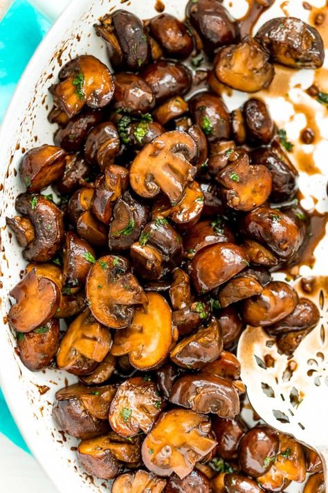 Sauteed Mushrooms are so easy to make! They are browned in butter and olive oil and seasoned with garlic and salt. A glaze made of balsamic, brown sugar, and black pepper make this side dish a total crowd-pleaser. Mushroom Side Dishes, Balsamic Mushrooms, Mushroom Recipes Healthy, Slow Cooker Turkey Breast, Fine Cooking, Roasted Mushrooms, Mushroom And Onions, Baked Pork Chops, Sauteed Mushrooms