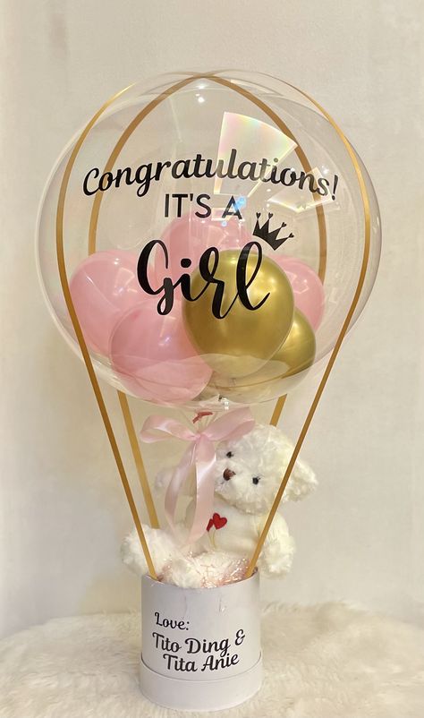 Hot Air Balloon Bouquet, Baby Shower Hot Air Balloon, Party Balloons Diy, Bobo Balloon, Surprise Box Gift, Diy Baby Shower Gifts, Balloon Arrangements, Balloon Gift, Balloon Diy