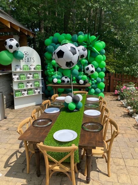 Soccer Second Birthday, Soccer Birthday Theme Decoration, 3rd Birthday Soccer Theme, One Year Old Soccer Party, Soccer Theme First Birthday Party, Christmas Soccer Party, Soccer Team Birthday Party, Diy Soccer Birthday Decorations, First Birthday Boy Soccer Theme