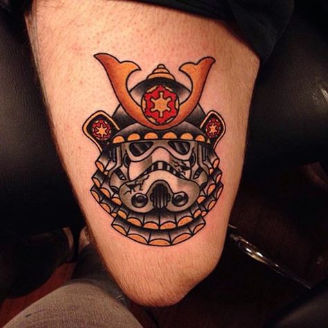 Star Wars Sleeve, Star Wars American Traditional Tattoo, Star Wars Japanese Tattoo, Storm Trooper Tattoo, Stormtrooper Tattoo Design, Traditional Stormtrooper Tattoo, Sailor Jerry Star Wars Tattoo, Storm Trooper Helmet Tattoo, Stormtrooper Tattoo