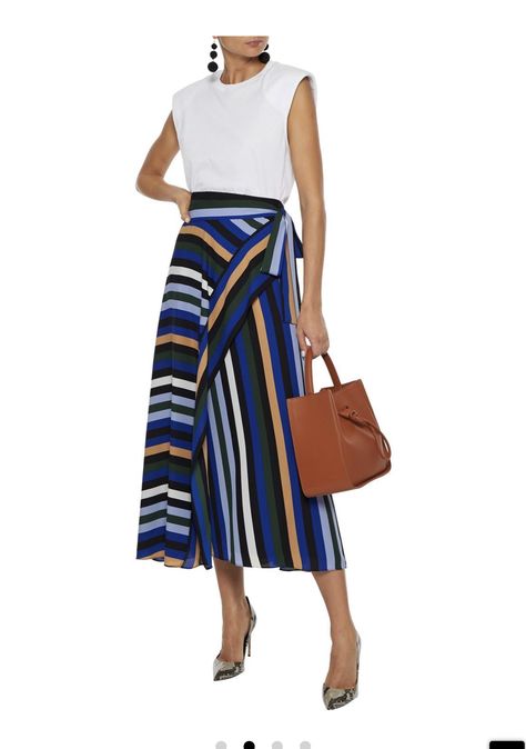 Summer Midi Skirt Outfits, Rainbow Johnson, Midi Skirt Outfits, Summer Midi Skirt, Midi Wrap Skirt, Multicolor Skirt, Outfit Inspired, Dress Modern, Classy Work Outfits