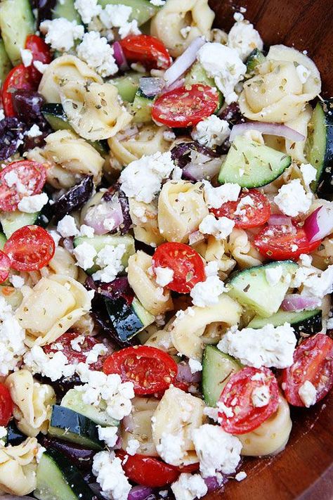 Greek Tortellini Salad Recipe on twopeasandtheirpod.com Greek salad just got better! Greek Tortellini, Greek Tortellini Salad, Salad Coleslaw, Resep Pasta, Summer Potluck, Resep Salad, Tortellini Salad, Salad Pasta, Potluck Dishes