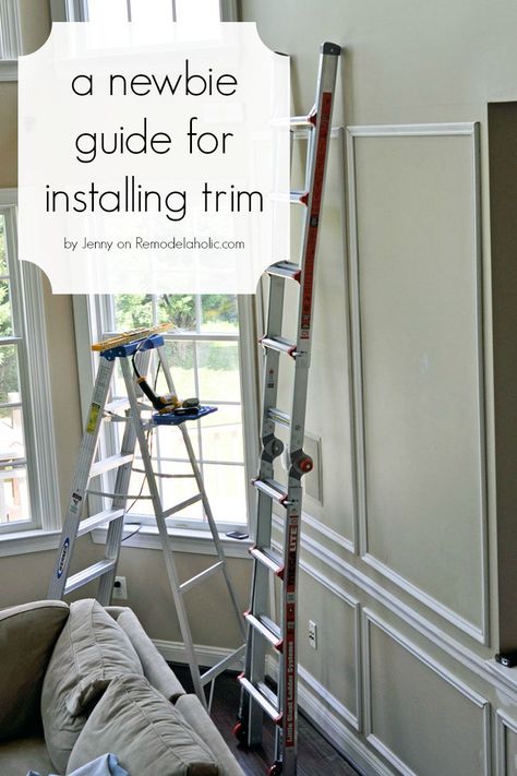 Few things can update a home like wainscoting. This beginner's guide for installing trim is so informative, including tool recommendations featured on Remodelaholic.com #trim #trimtips #howtoinstalltrim #remodelaholic Installing Trim, Craftsman Window, Craftsman Window Trim, Easy Home Improvement Projects, Wall Trim, Window Trim, Home Repairs, Wainscoting, Diy Home Improvement