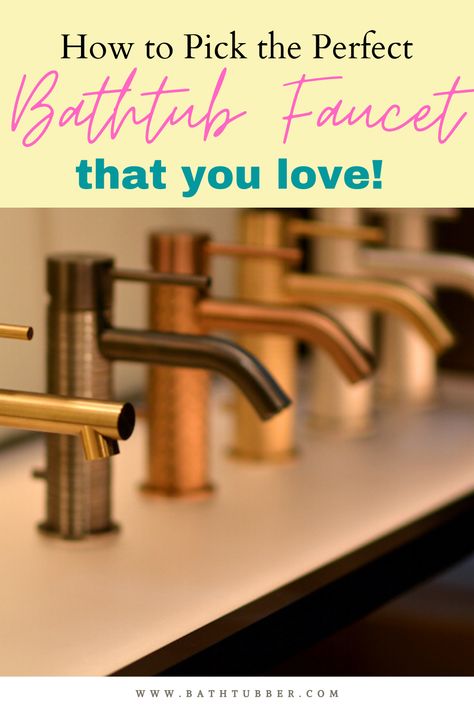 We’ll help you figure out whether a wall mount tub, deck mount or freestanding bathtub faucet is the best match for you. Then we’ll explore the other key issues such as flow rate, holes, spacing, and of course, style! Get the faucet education you need to pick the right faucet for your bathroom. Bathtub faucet. Freestanding bathtub faucet. Clawfoot tub faucet. Wall mount tub faucet. Bathtub faucet ideas. #bathtubfaucets #freestandingbathtubfaucet #wallmountbathtubfaucet #bathtubfaucetideas Bathtub Faucet Ideas, Standing Tub Shower Combo, Clawfoot Tub Restoration, Bathtub Romantic, Bathtubs For Two, Free Standing Tub Shower Combo, Tubs For Small Bathrooms, Tub Faucet Wall Mount, Outdoor Clawfoot Tub