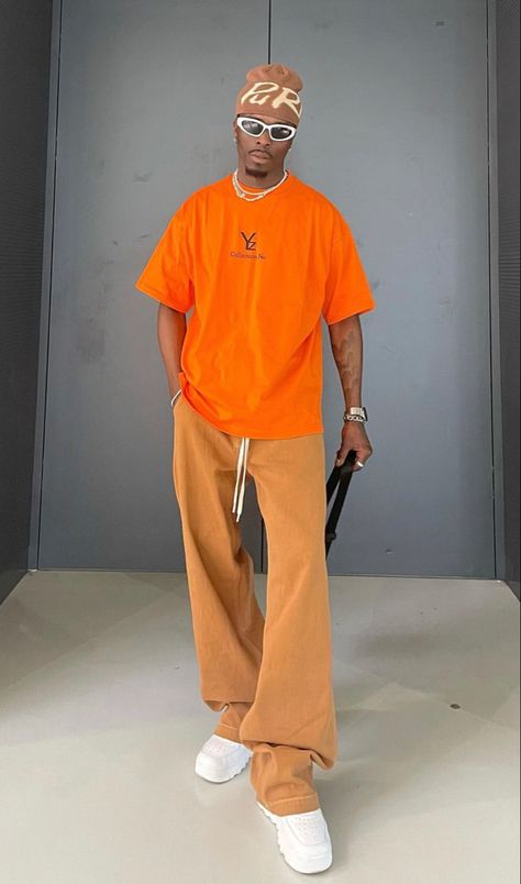 Orange Streetwear Outfit, Outfit Inspo Men, Streetwear Outfit Men, Orange Streetwear, Drippy Outfit, Fits Streetwear, Streetwear For Men, Drip Outfit Men, Outfit Streetwear