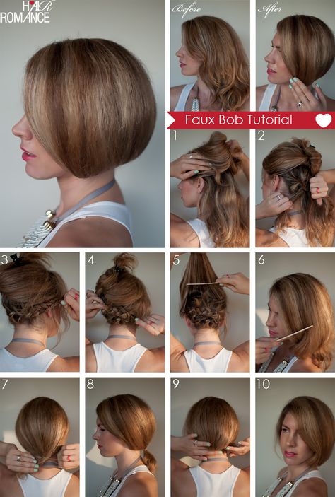 Hair-Romance-Faux-Bob-Tutorial. for Halloween hair, because my hair is ultra-long! I'll see how it turns out! Faux Bob Tutorial, Bob Tutorial, Gibson Tuck, Trendy We Fryzurach, Faux Bob, Updo Bridesmaid, Color Rubio, Hair Romance, A Bob