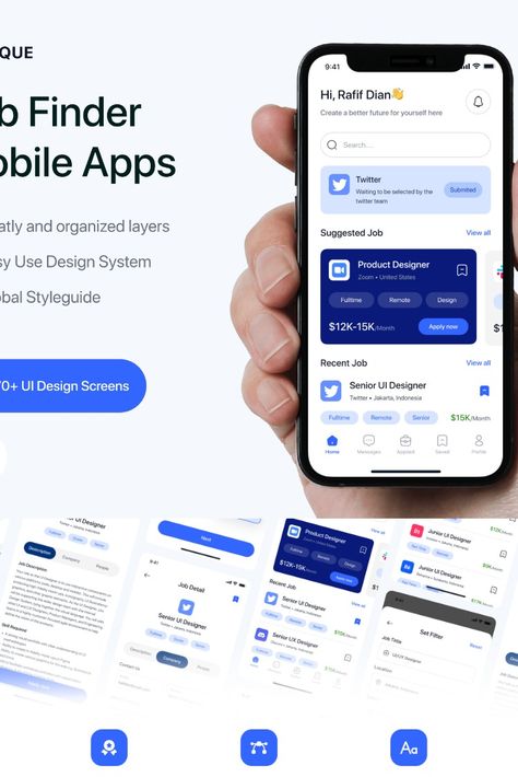 Jobsque - Job Finder Apps UI KIT Presentations Ideas, Job Finder App, Personal Driver, App Screen, Ux App Design, Android App Design, App Ideas, Ui Ux App, Driver Job