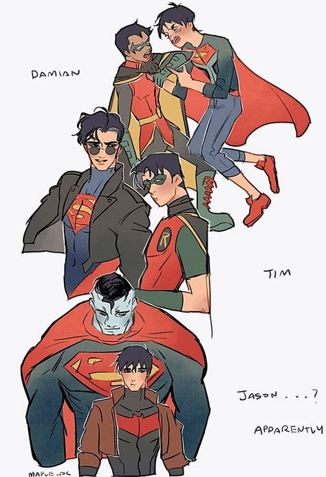 Batfamily And Superfamily, Superboy X Robin, Batboys Fanart, Dc Comics Funny, Superman X Batman, Superman X, Robin Comics, Batfamily Funny, Western Comics