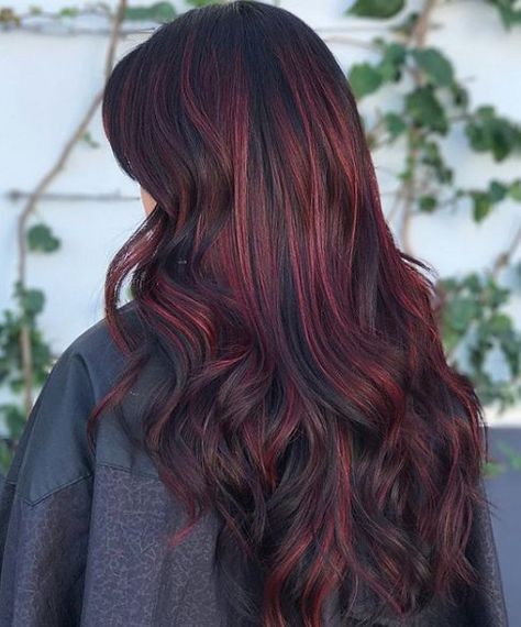 Colored Locks, Pelo Color Vino, Dark Red Hair Color, Mahogany Hair, Burgundy Highlights, Red Hair Inspo, Hair Care Oil, Dark Red Hair, Dark Hair With Highlights